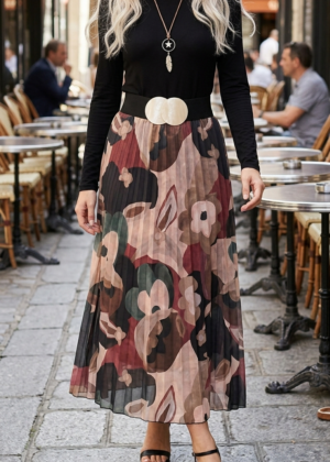 Jupe longue plissée imprimée florale ceinture élastique