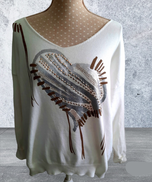 Pull femme coeur argenté et strass