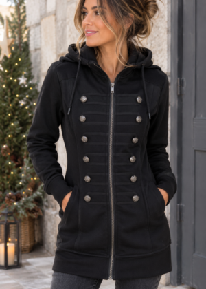 Veste femme noire chic en suédine à capuche