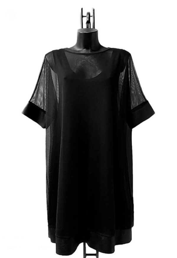 Robe Tunique 2 pièces uni noire détail similicuir