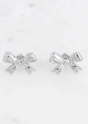 Boucles d’oreilles puces petit noeud papillon couleur argent