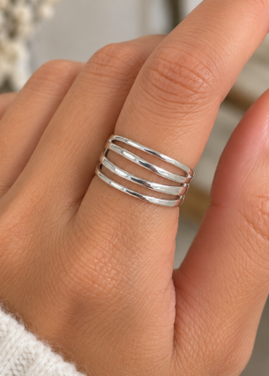 Bague 5 anneaux entrelacés couleur Argent