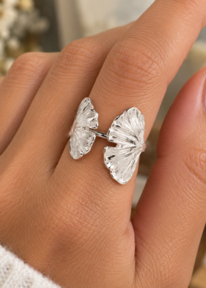 Bague ouverte Sierra double fleur de Ginko couleur Argent