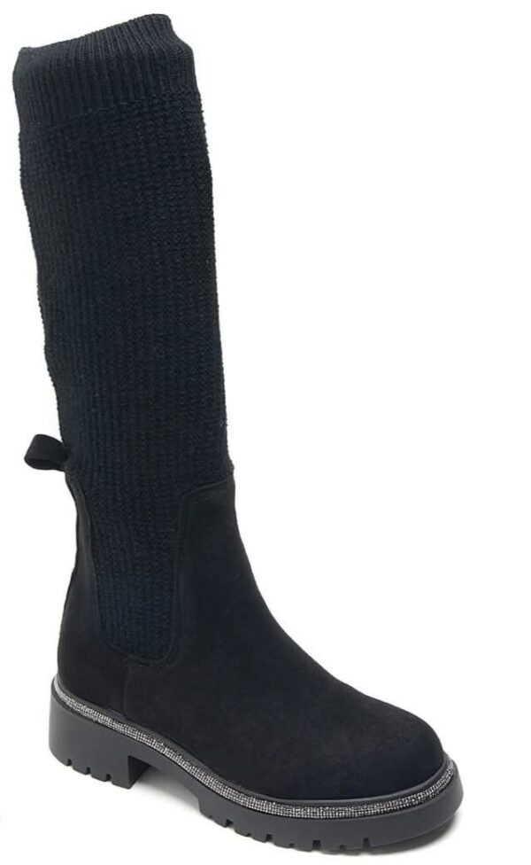 Bottes chaussettes femmes noires en Nubuck semelles plates