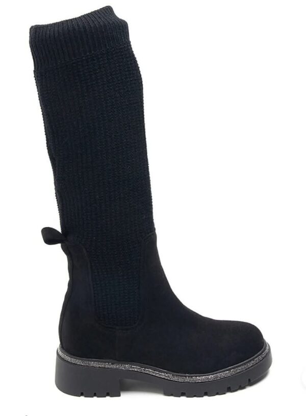 Bottes chaussettes femmes noires en Nubuck semelles plates