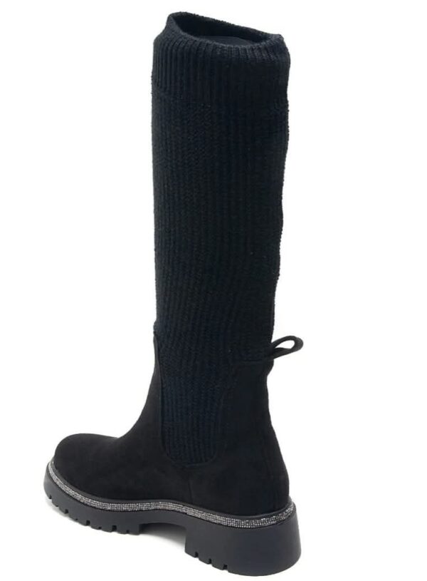 Bottes chaussettes femmes noires en Nubuck semelles plates