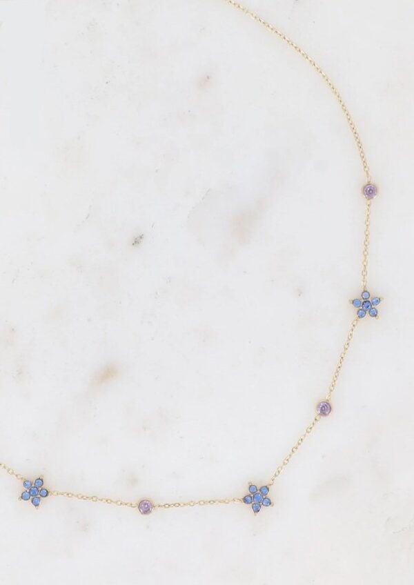 Collier 3 fleurs bleues et oxyde de zirconium