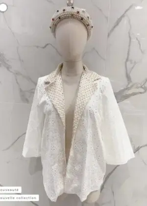 Veste Blazer femme écrue broderie anglaise