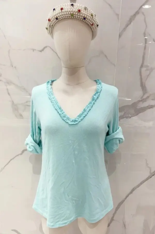 Top femme élégant en coton stretch Turquoise