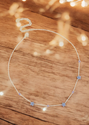 Collier 3 fleurs bleues et oxydes de zirconium