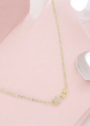 Collier comète 3 étoiles et oxyde de zirconium couleur Or