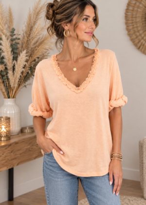 Top femme élégant en coton stretch Abricot