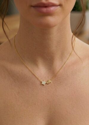 Collier femme comète 3 étoiles et oxyde de zirconium couleur Or