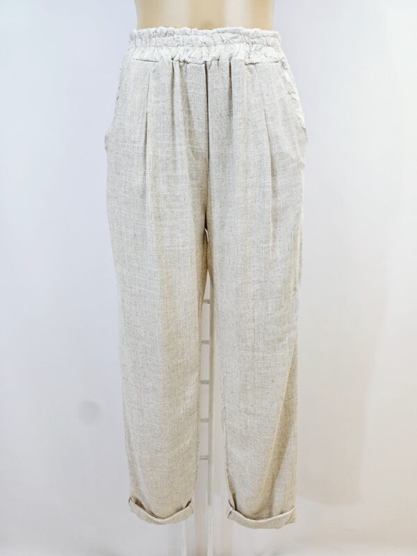Pantalon femme en lin poches brodées