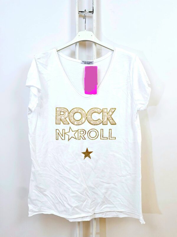 T-Shirt femme Rock blanc et doré