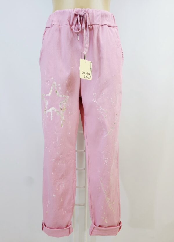 Pantalon femme chic grande taille rose étoile argentée