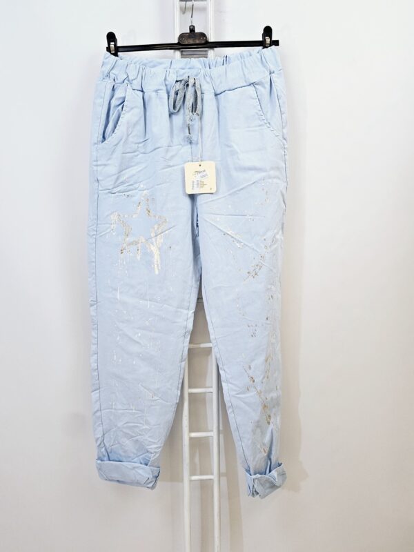 Pantalon femme chic grande taille bleu étoile argentée