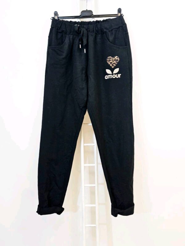 Pantalon survêtement femme noir inscription amour cœur Léopard