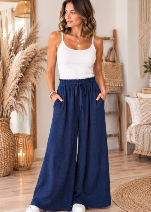 Pantalon femme ample bleu marine Gaz de coton