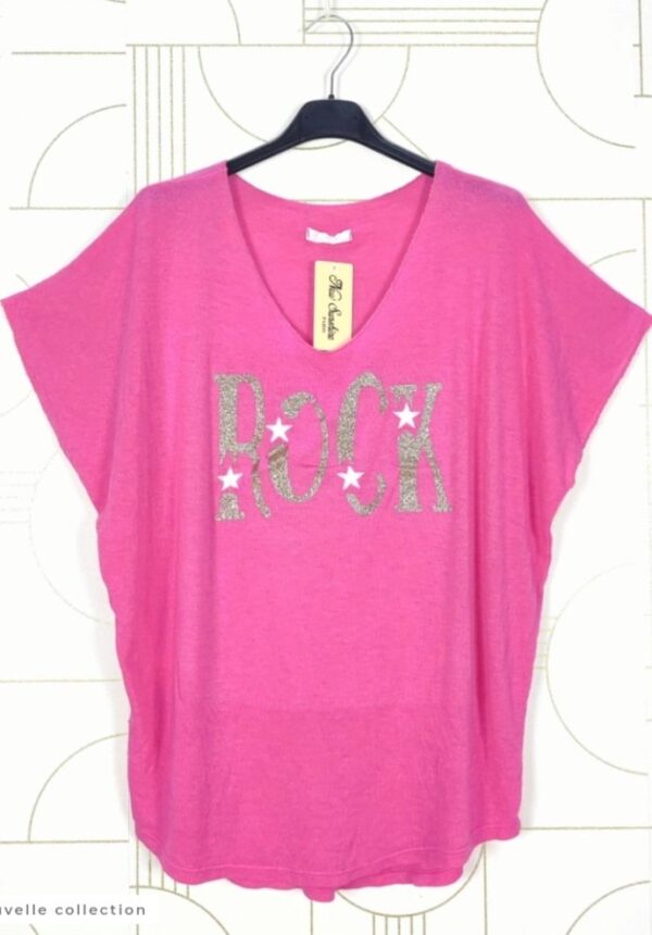 T-shirt Rock Fuschia avec étoiles