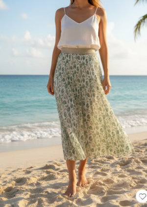 Jupe longue Fleurie Bohême verte