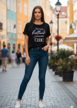 T-shirt Oversize noir imprimé secrets brilliant