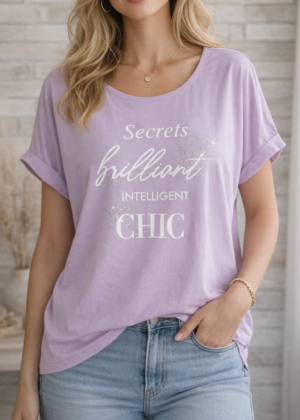 T-shirt Oversize Lilas imprimé Secrets brilliant