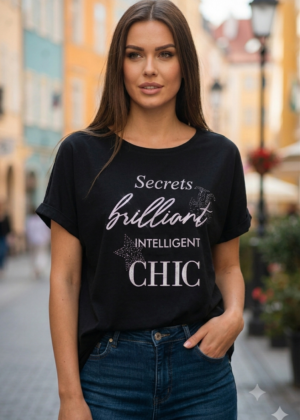 T-shirt Oversize noir imprimé secrets brilliant