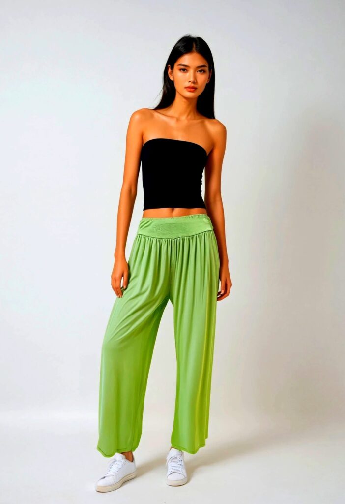 Pantalon large femme vert pomme
