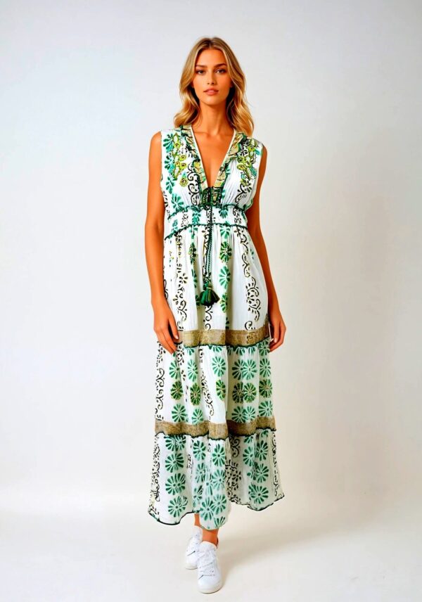 Robe longue Bohême verte