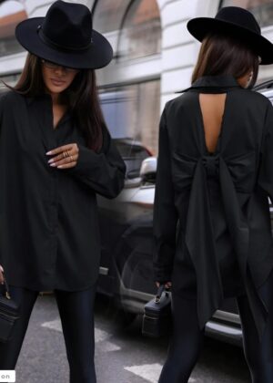 Chemise Noire Femme Elégante avec Noeud dans le dos Tendance et Chic