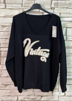 Pull noir femme inscription Vintage