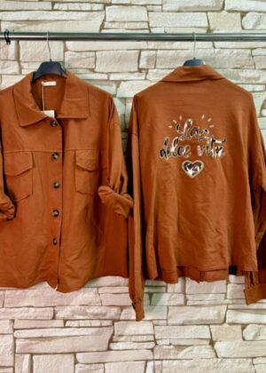 Veste femme à boutons en coton rouille