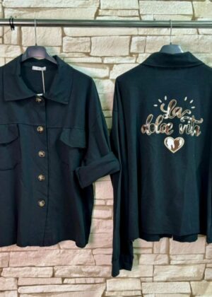 Veste femme à boutons en coton Noire