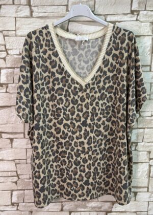 T-shirt Femme Léopard Lurex -Encolure V