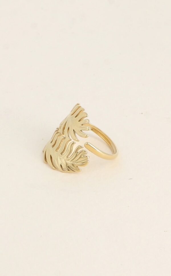 Bague Feuille dorée ajustable – Image 2