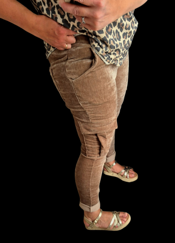 Pantalon Femme cargo velours Caramel – Taille Unique 36 au 42