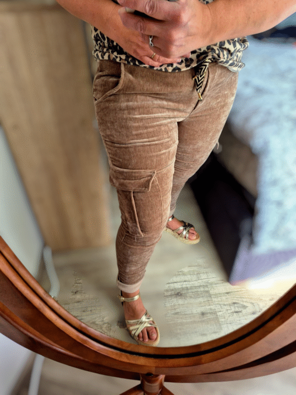 Pantalon Femme cargo velours Caramel – Taille Unique 36 au 42