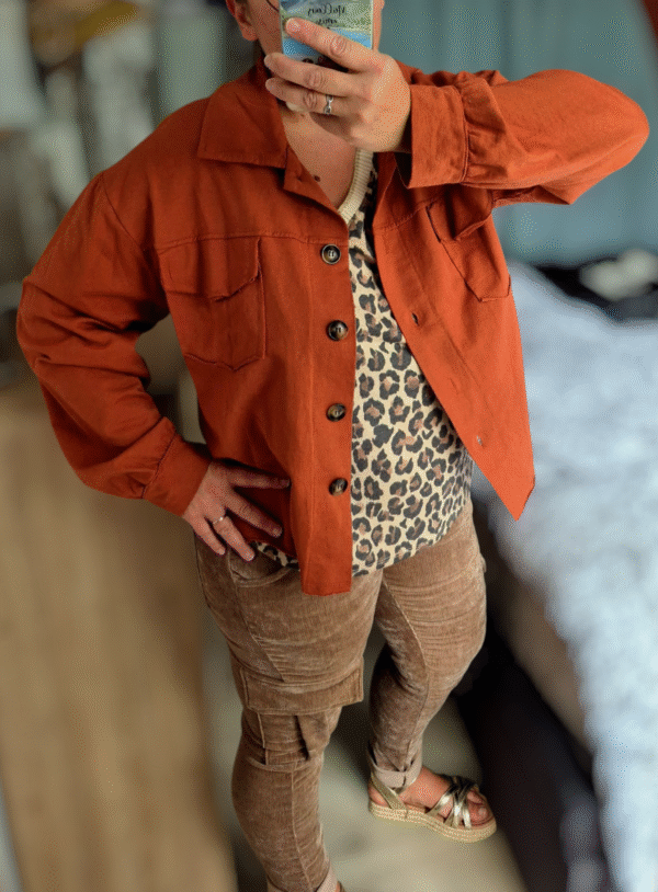 Veste femme à boutons en coton rouille