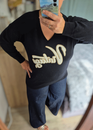 Pull noir femme inscription Vintage