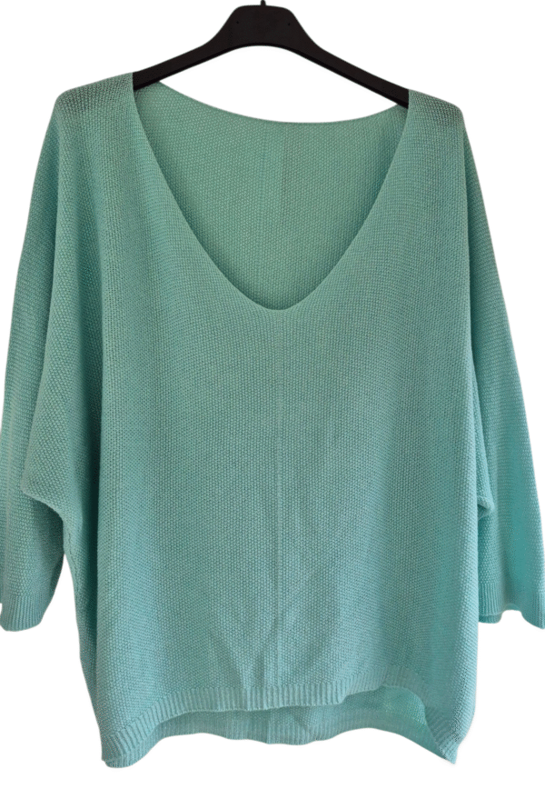 Pull fin femme fils argentés vert d’eau – Image 2
