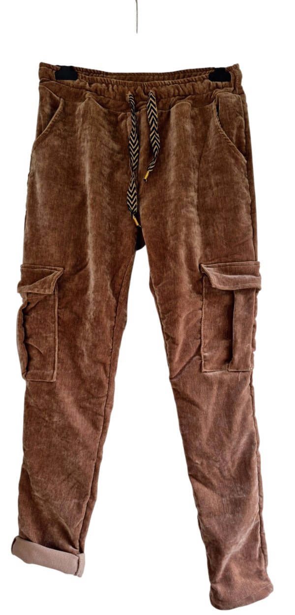 Pantalon Femme cargo velours Caramel – Taille Unique 36 au 42