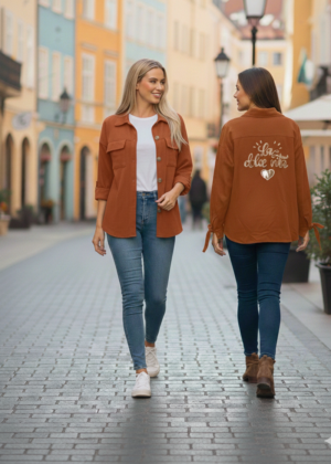 Veste femme à boutons en coton rouille