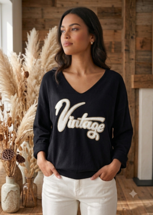 Pull Hiver Femme Noir "Vintage"