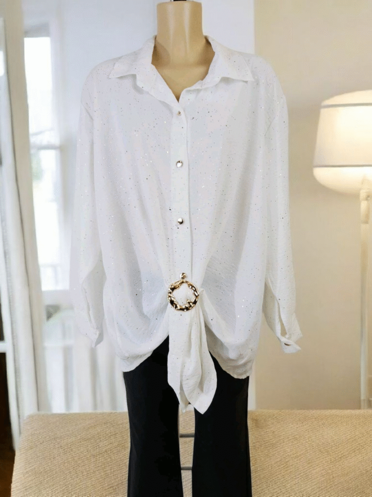 Chemise Blanc Nœud de fête grande taille