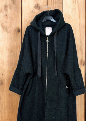 Manteau bouclette zippé à capuche Noir
