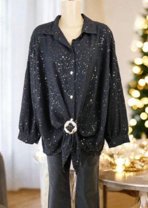 Chemisier Noir Nœud de fête Grande Taille