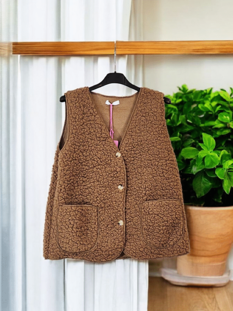 Gilet laine bouclée Marron