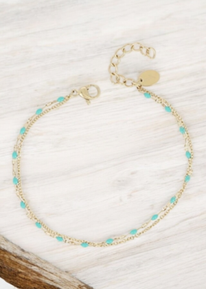 Bracelet doré Femme avec perles turquoises