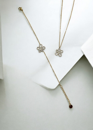 Parure de Bijoux dorée fleur scintillante